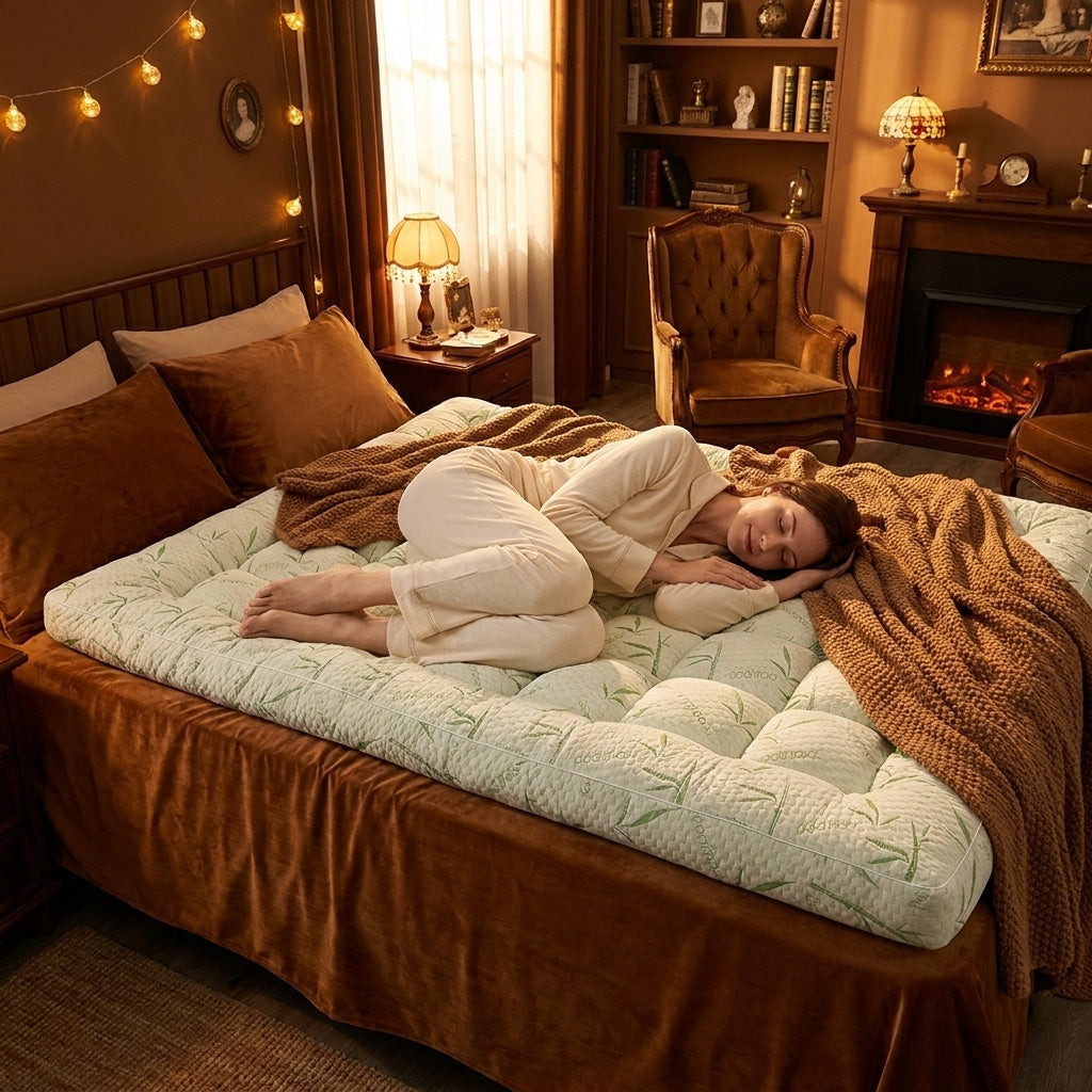 Bamboo Mattress Topper – Breathable Bed Topper with Elastic Straps – image 3