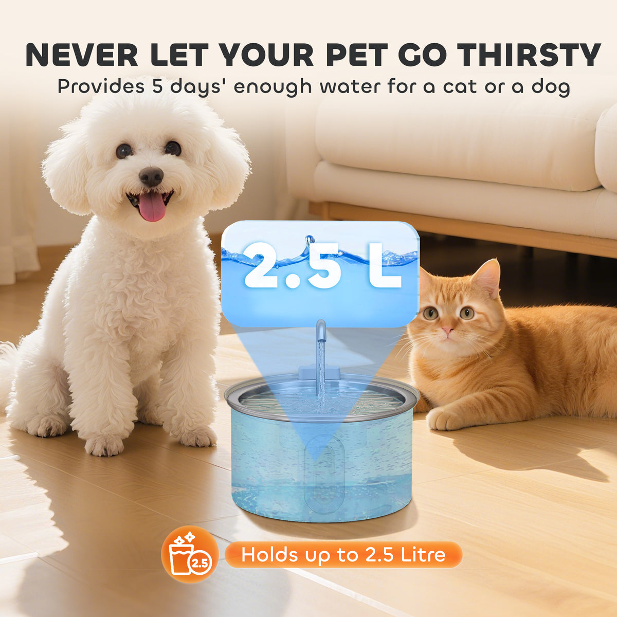 2.5L Stainless Steel Cat Water Fountain – image 4