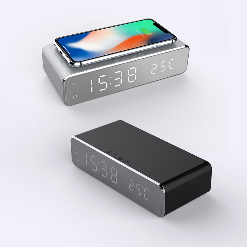 LED Mirror Alarm Clock with Wireless Charger & Thermometer – image 4