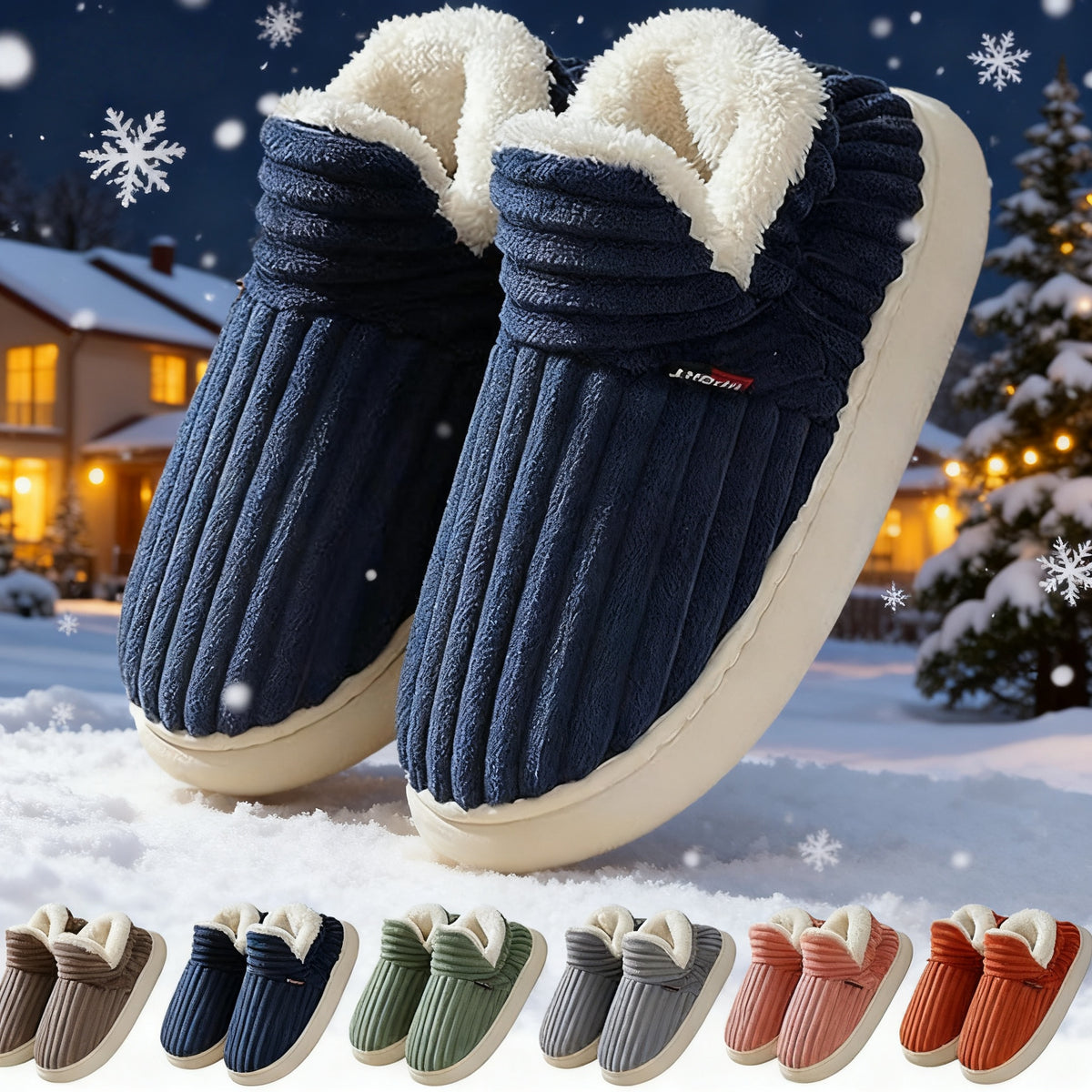 Striped Plush Home Slippers – Unisex