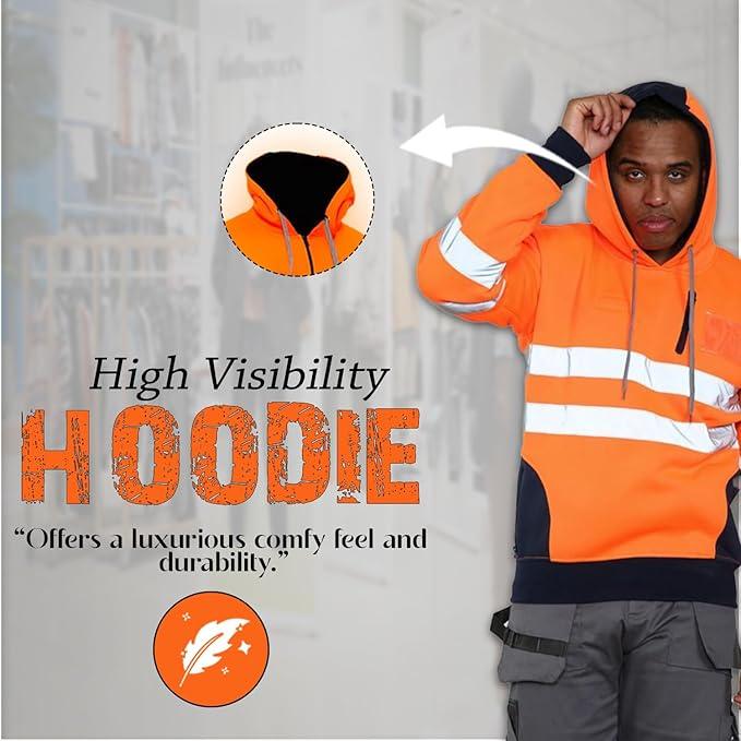 Hi Vis Pullover Hoodie – Reflective Tape, Orange or Green – image 2