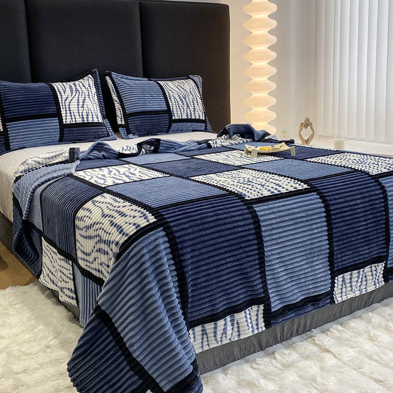 Plush Striped Flannel Throw Blanket – Soft Warm Sofa & Bed Throw – image 3