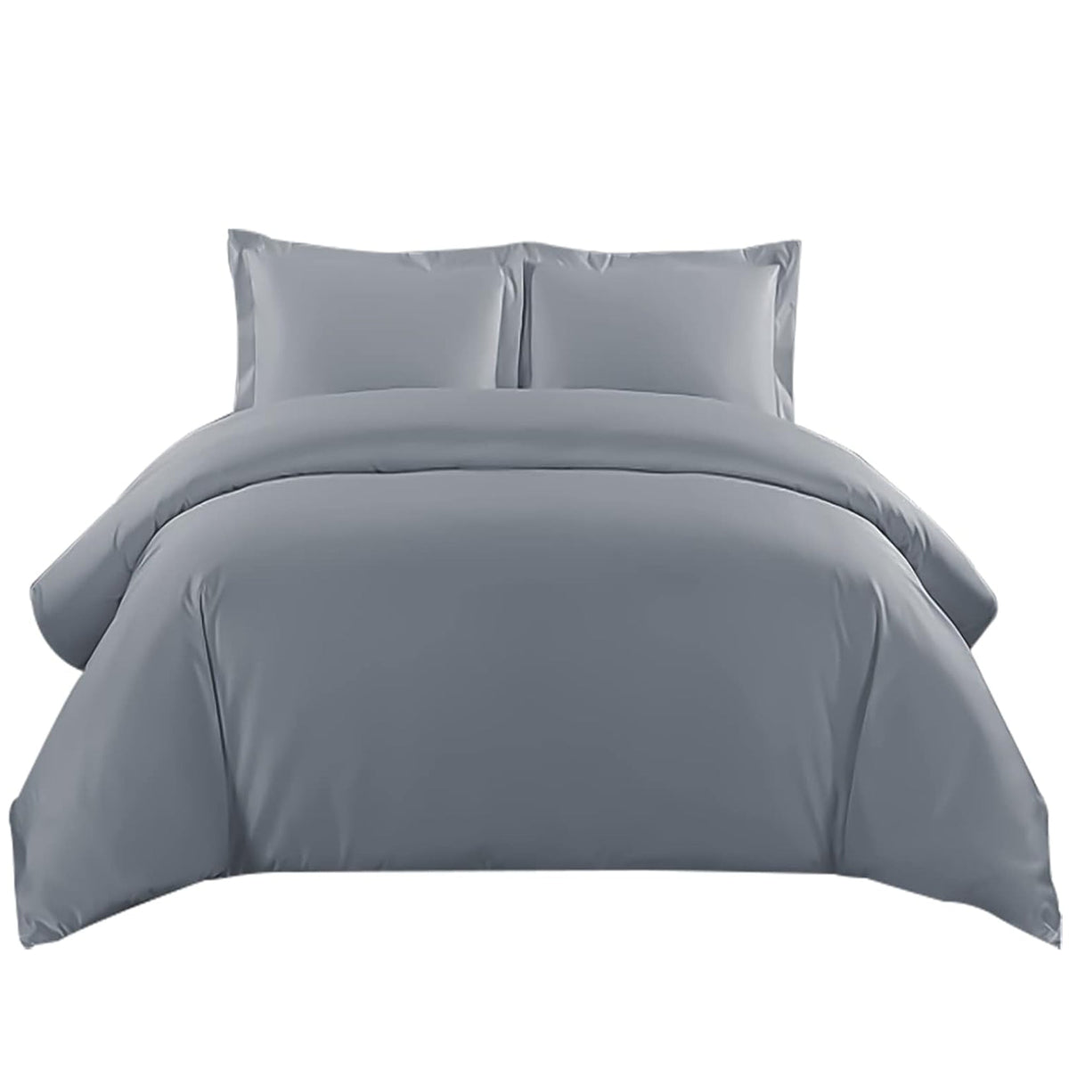 Grey brushed microfibre duvet cover set with two pillowcases on a bed