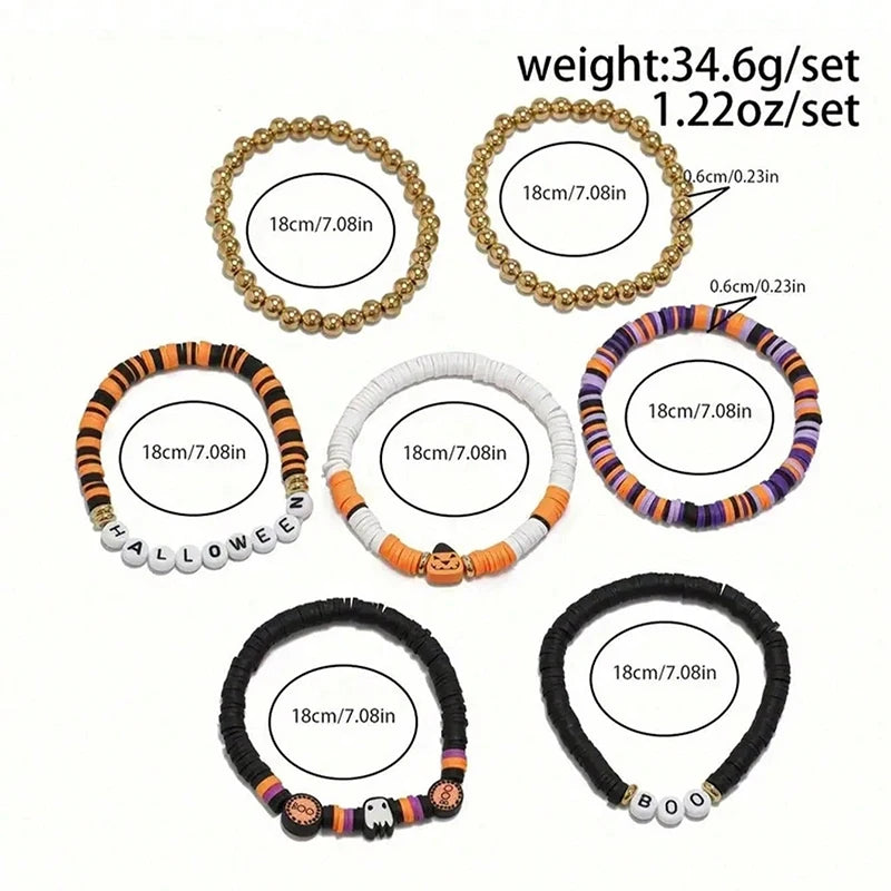 7pcs Halloween Beaded Bracelet Set Pumpkin Polymer – image 4