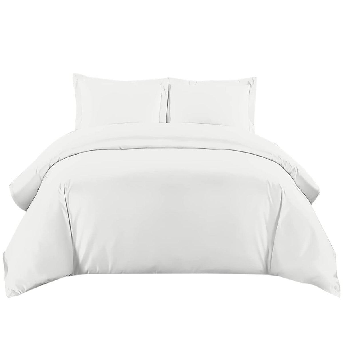 White brushed microfibre duvet cover set with two pillowcases on a bed