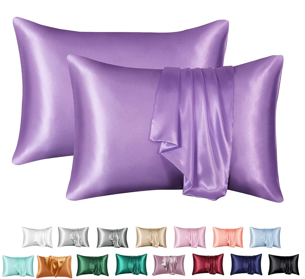 Silk-Style Solid Colour Satin Pillowcase – image 17