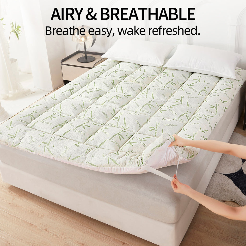 Non-Slip Bamboo Fabric Mattress Topper Pad – Extra Soft Bed Cover – image 6
