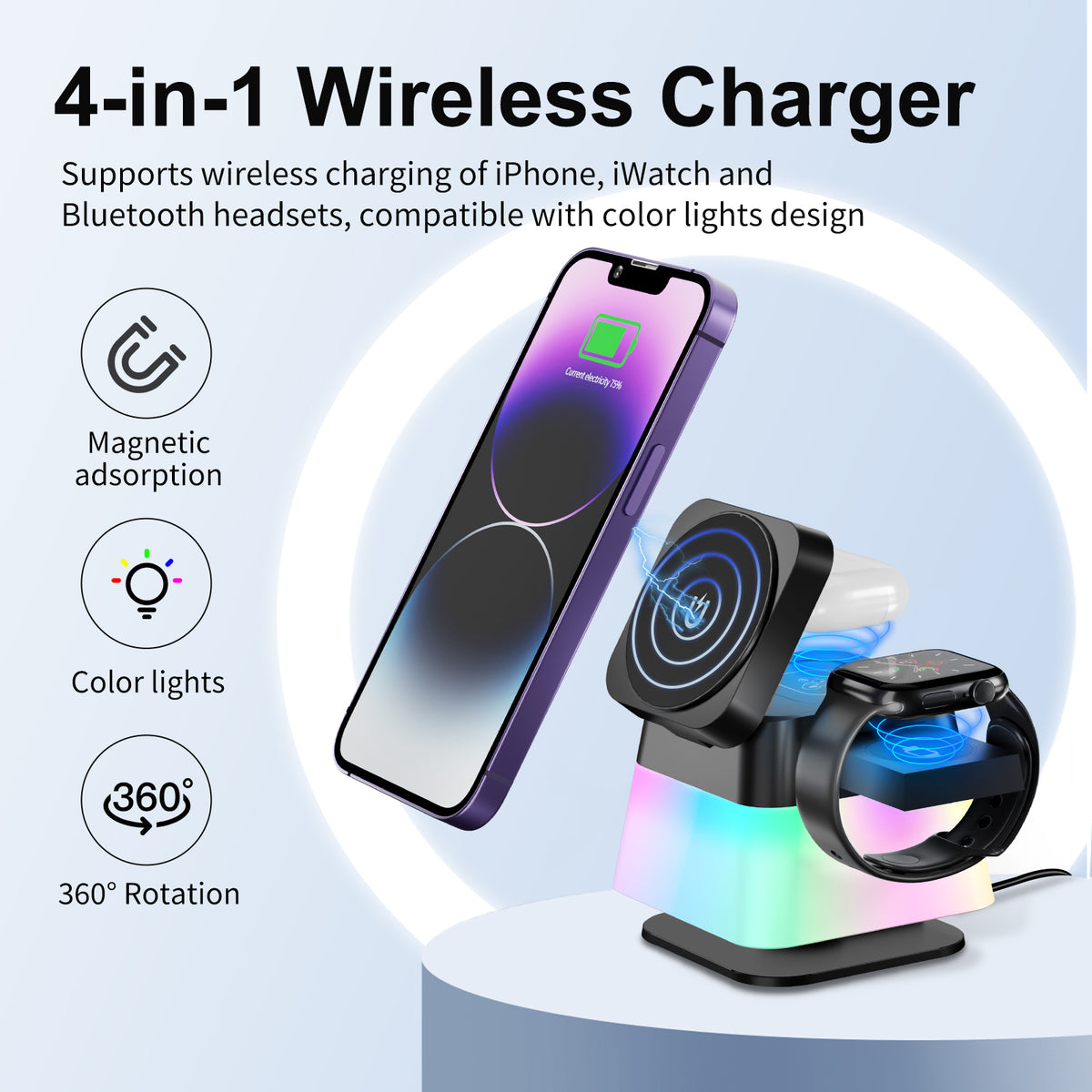 4-in-1 LED Wireless Charging Stand – Rotatable