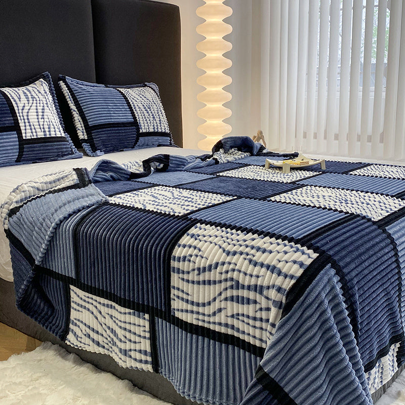 Plush Striped Flannel Throw Blanket – Soft Warm Sofa & Bed Throw – image 2