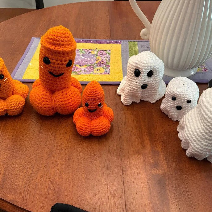 Handmade Crocheted Halloween Pumpkin Ghost Decoration – image 2