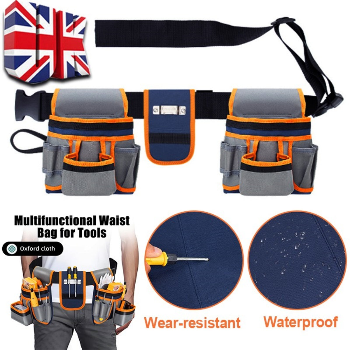 Double Tool Belt Pouch 12 Pocket Heavy Duty Joiners Carpenter Builders Nails UK