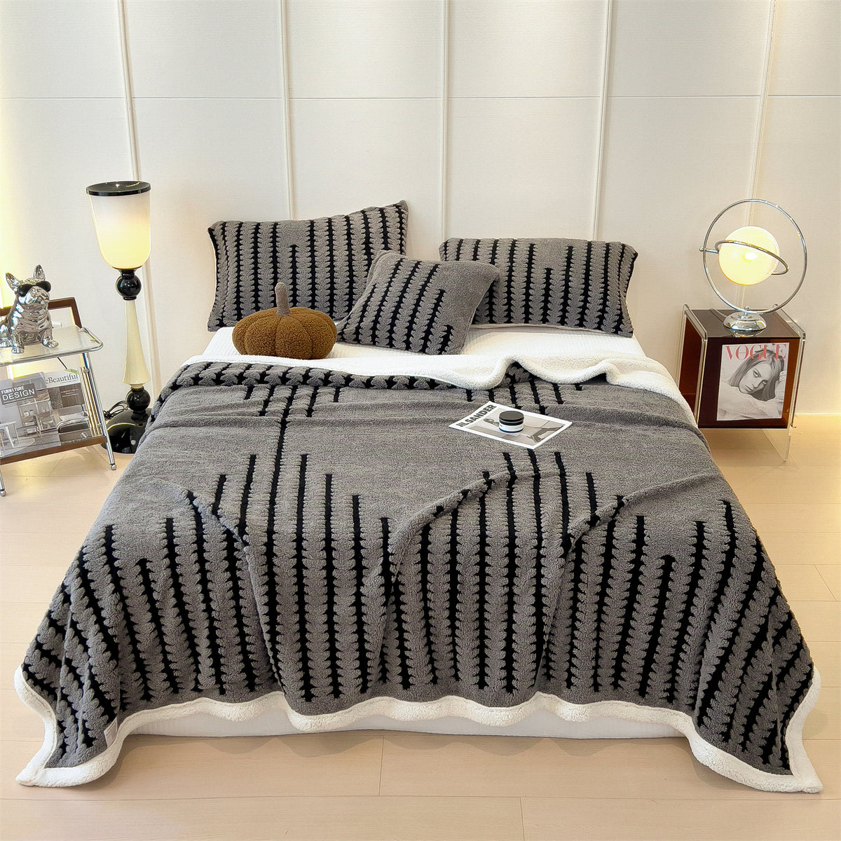 Textured Jacquard Throw Blanket – Thick Plush Fleece for Sofa & Bed – image 8