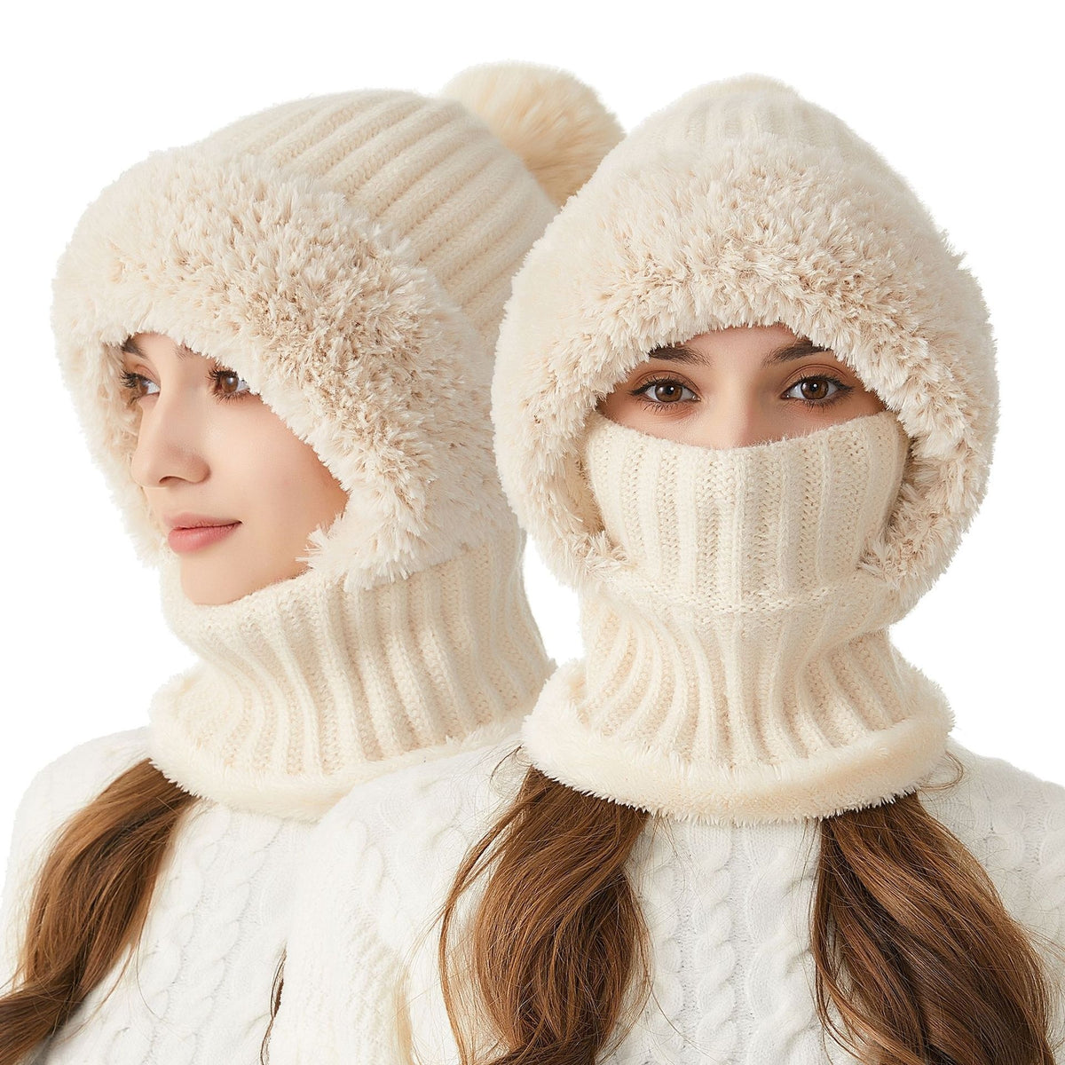 High Elastic Solid Color Knitted Hat Scarf Mask – image 3
