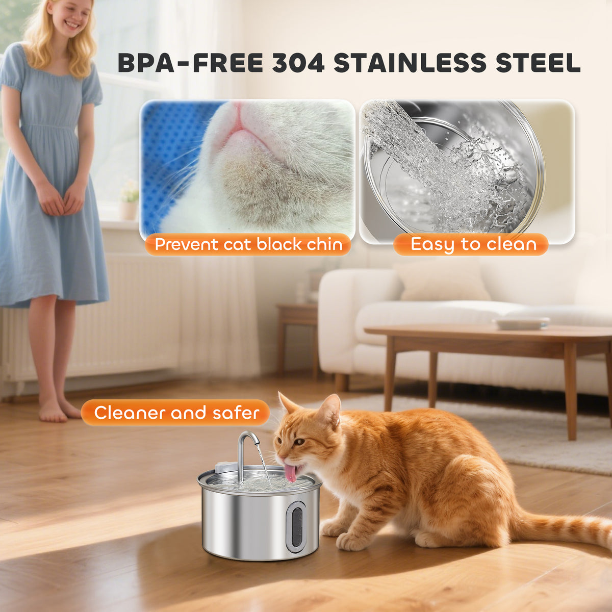 2.5L Stainless Steel Cat Water Fountain – image 7