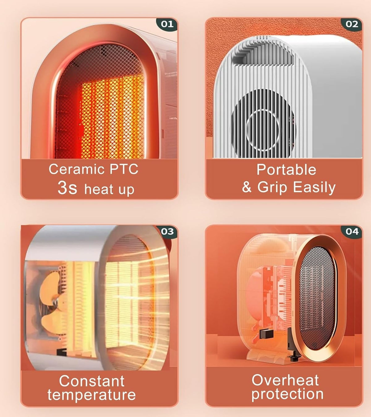 1200W Electric Space Heater Energy saving Ceramic Fast – image 5