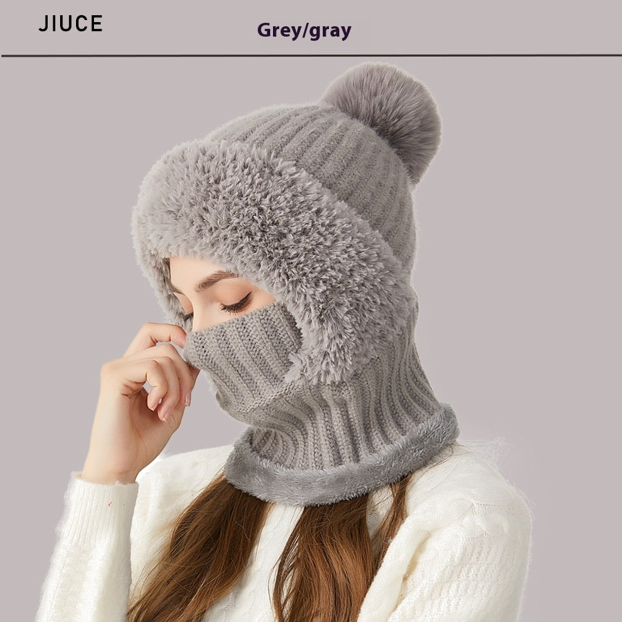 High Elastic Solid Color Knitted Hat Scarf Mask – image 8