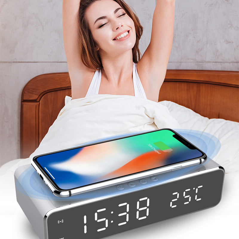 LED Mirror Alarm Clock with Wireless Charger & Thermometer – image 5