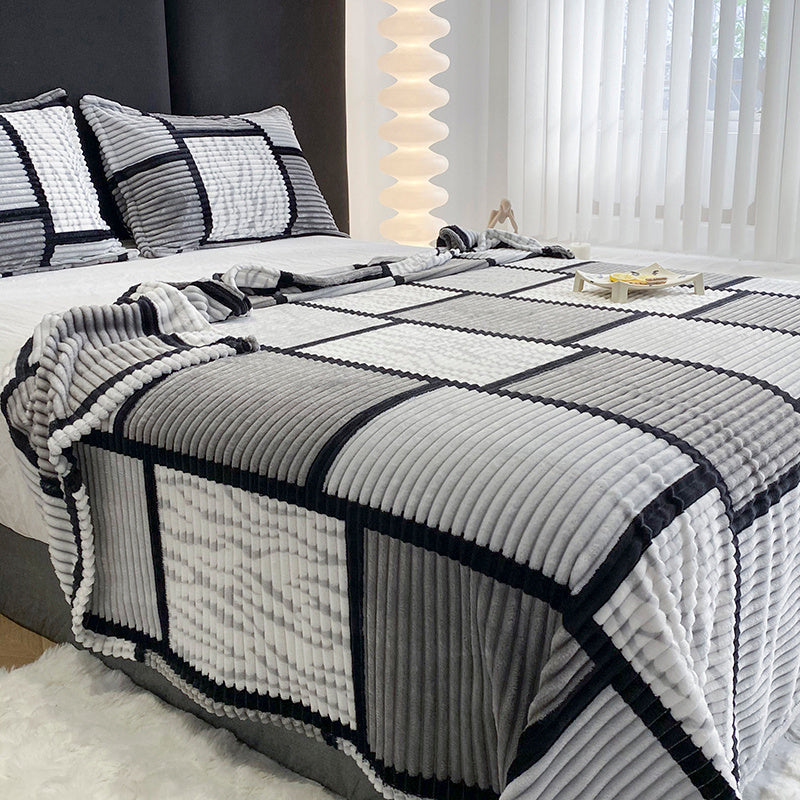 Plush Striped Flannel Throw Blanket – Soft Warm Sofa & Bed Throw – image 6