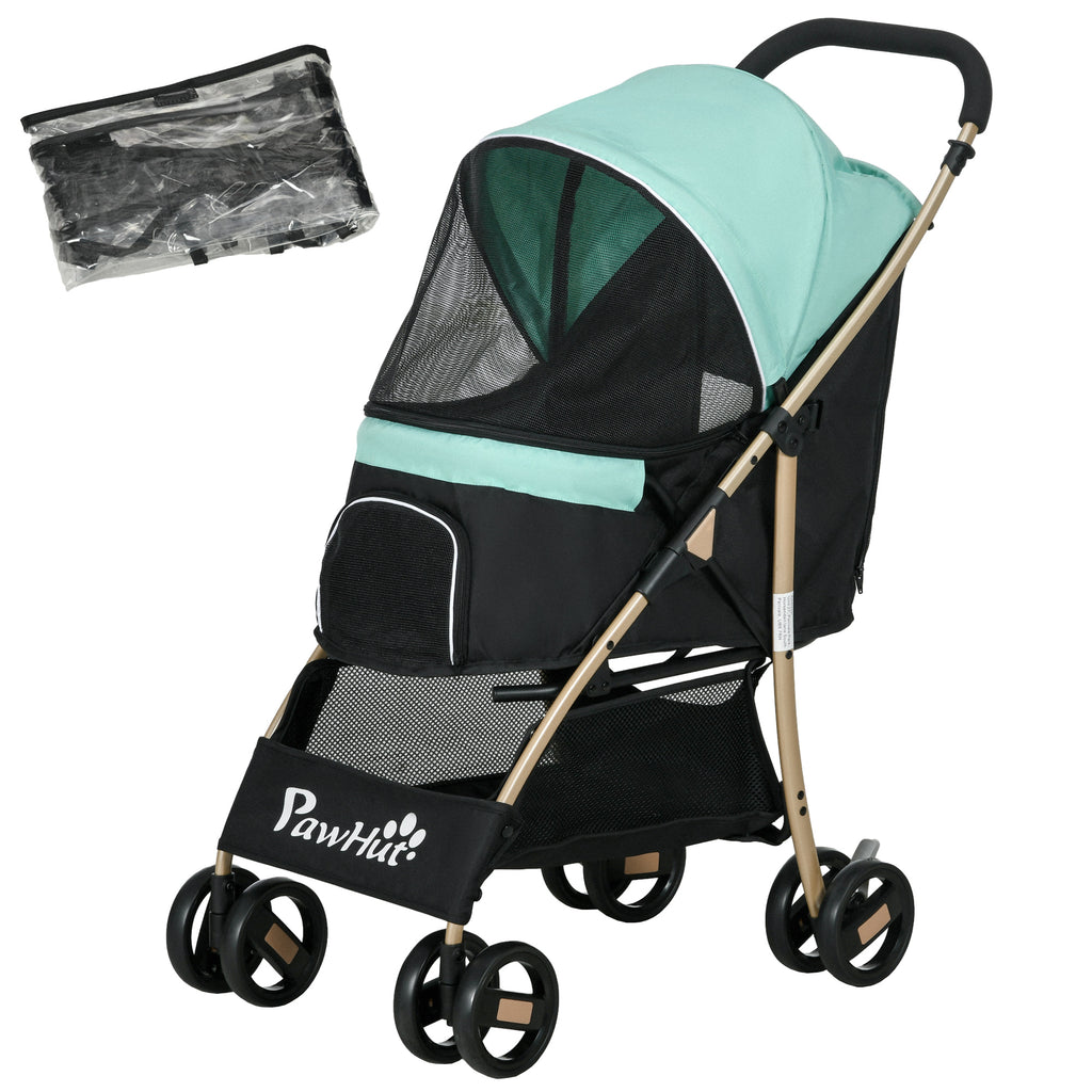 Pet Stroller For Small And Miniature Dogs, With Rain Cover - Khaki