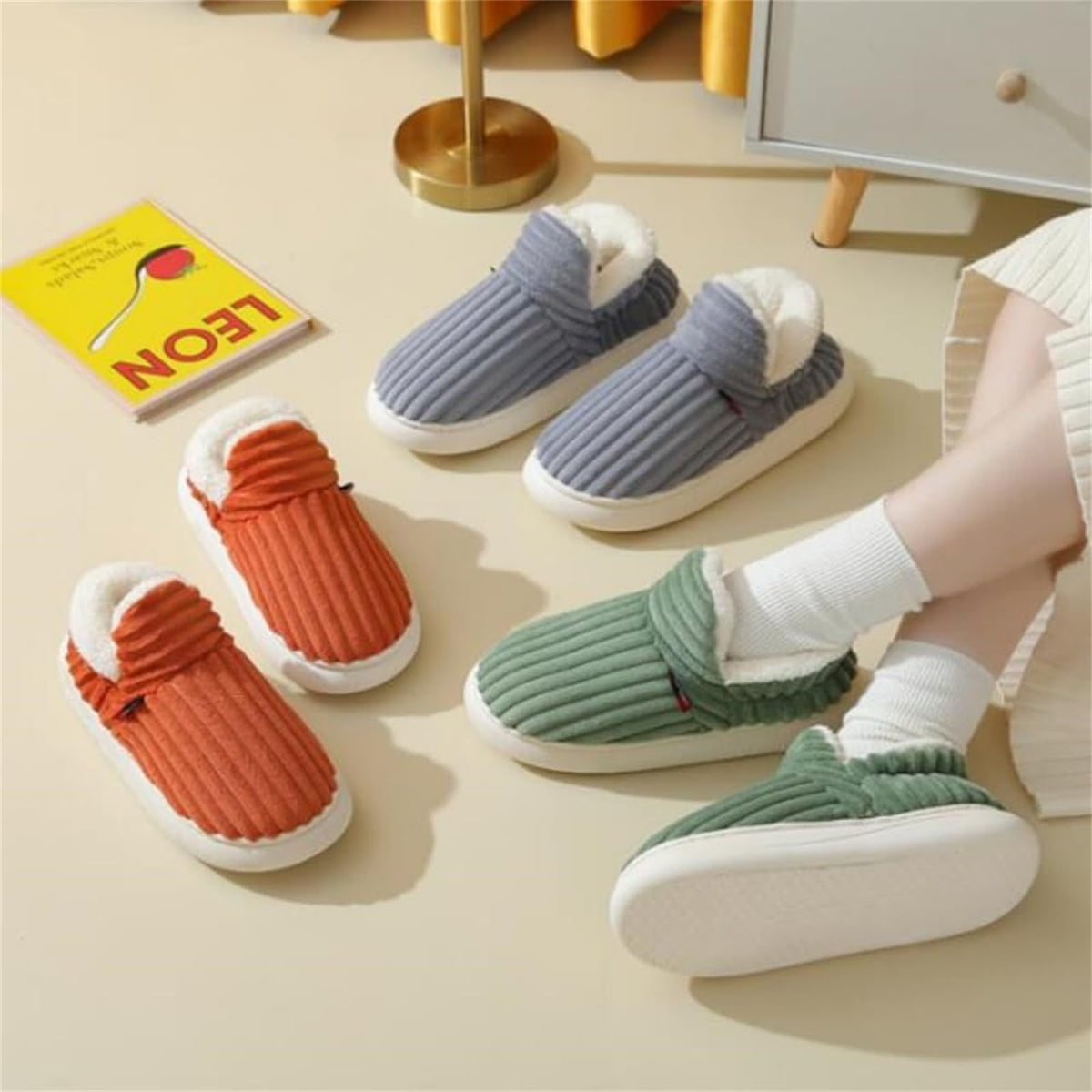 Striped Plush Home Slippers – image 2